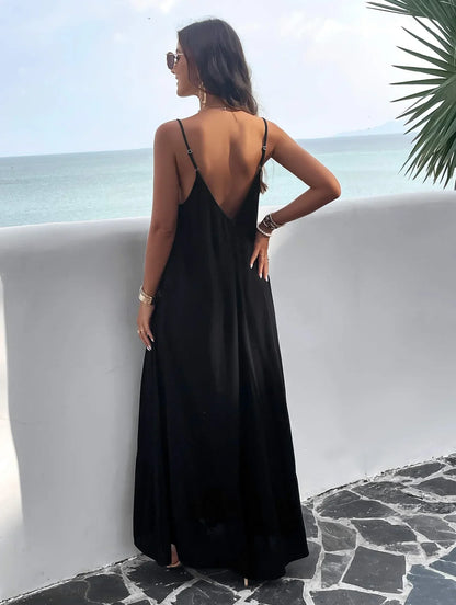 Femme Robe Maxi Élégante avec Poches Pratiques