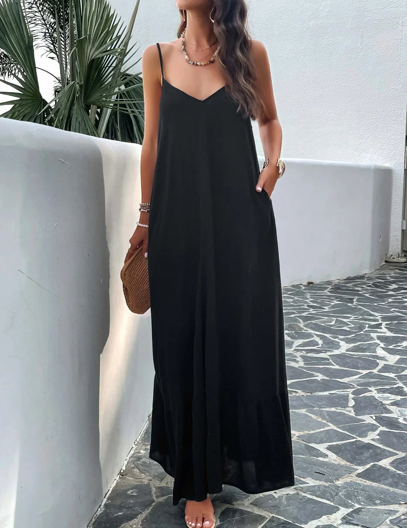 Femme Robe Maxi Élégante avec Poches Pratiques