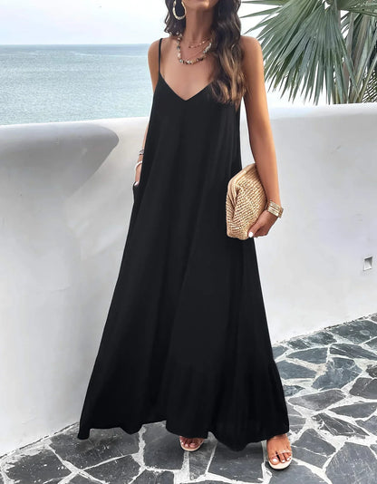 Femme Robe Maxi Élégante avec Poches Pratiques