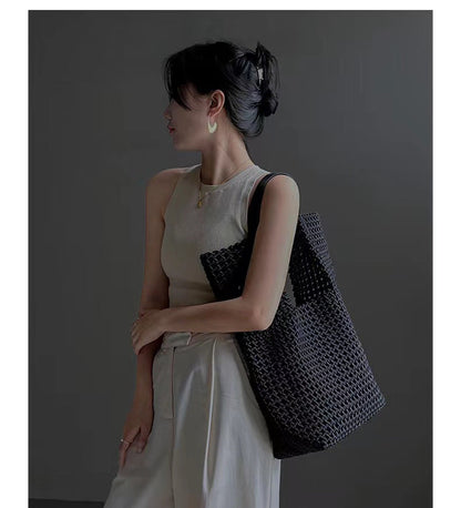 Grand sac fourre-tout en cuir tissé à la main pour un style chic au quotidien