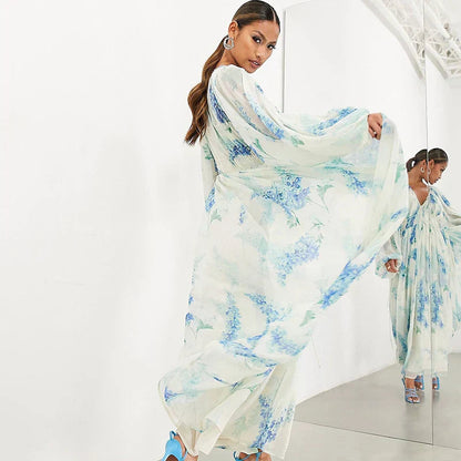 Robe longue à taille cintrée et cordon floral