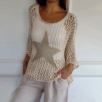 Blouse en maille ajourée crochet légère