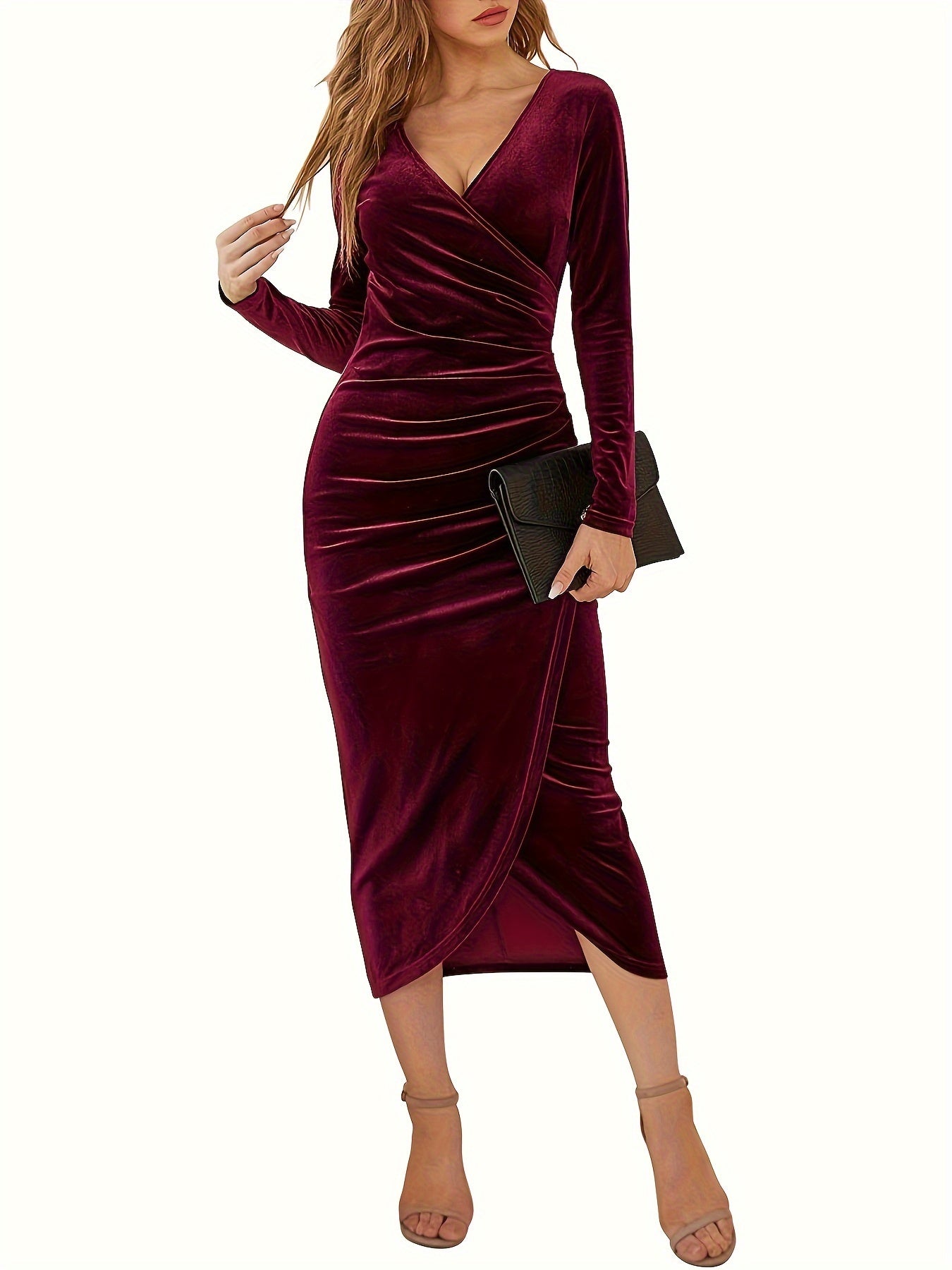 Robe moulante mi-longue luxueuse en velours femmes