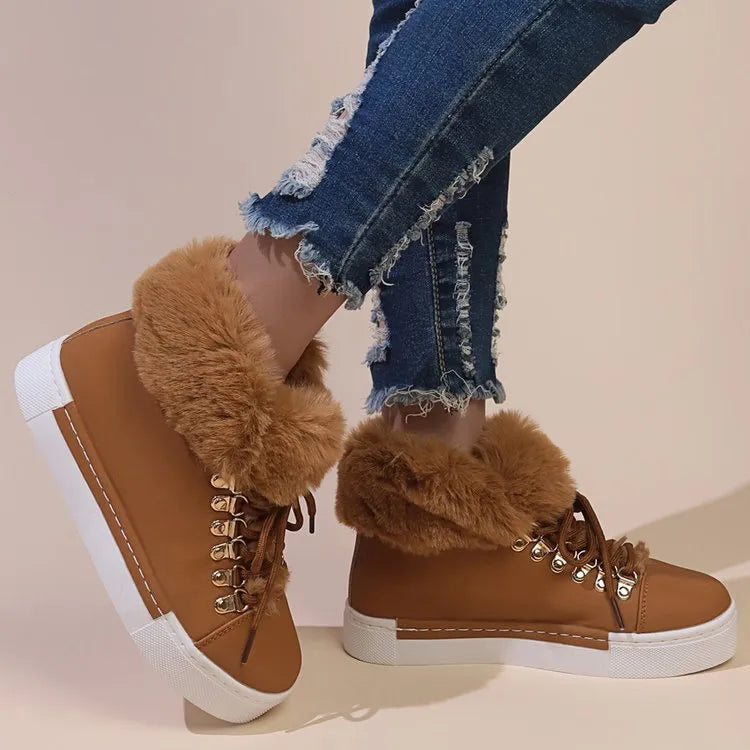 Bottes d'hiver en laine confortables à lacets pour femmes