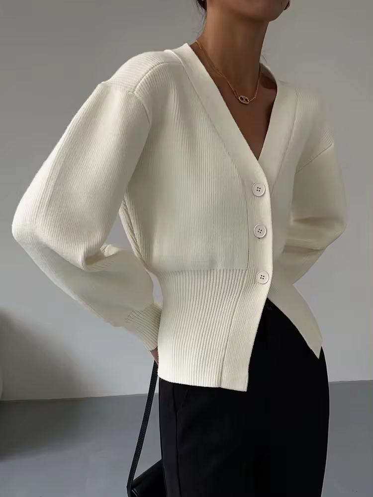 Cardigan en tricot boutonné col en V confortable