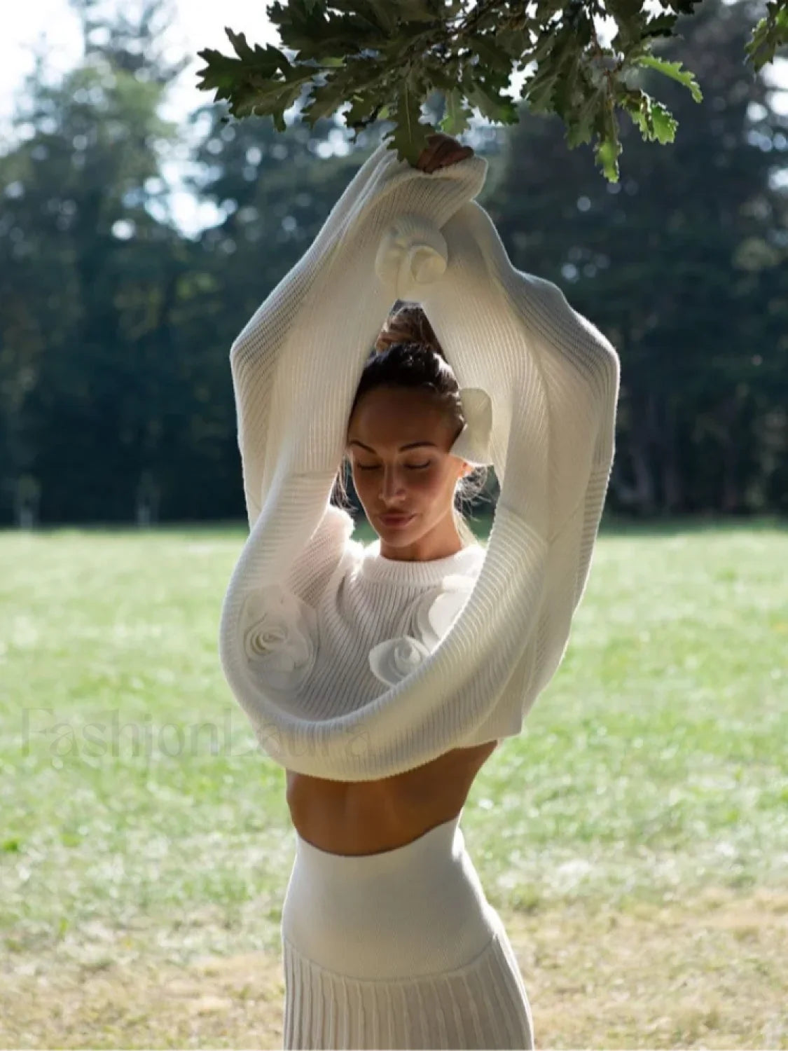 Pull en tricot à motif de rose 3D confortable avec coupe décontractée ample