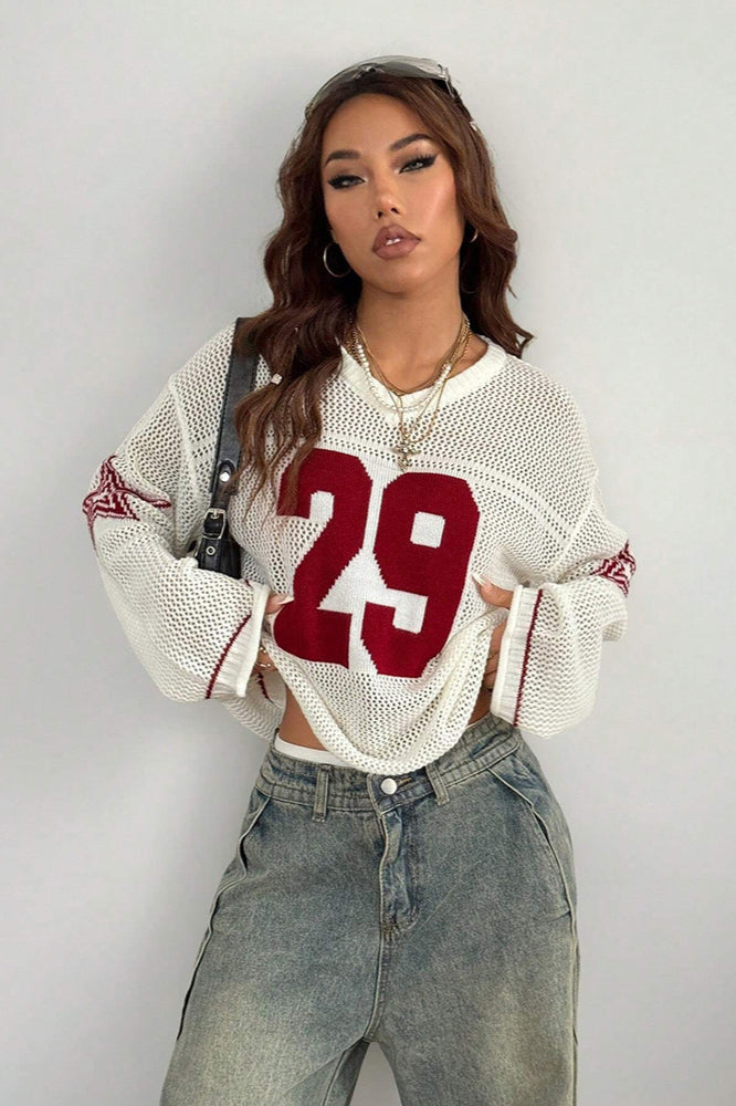 Pull en maille à col en V avec imprimé numérique confortable