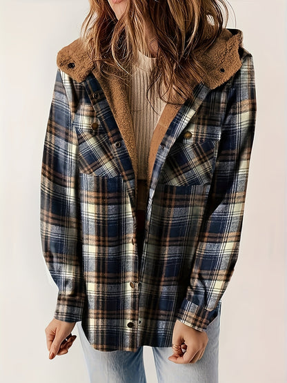 Veste À Capuche Plaid Fermeture Éclair Élégante Femmes