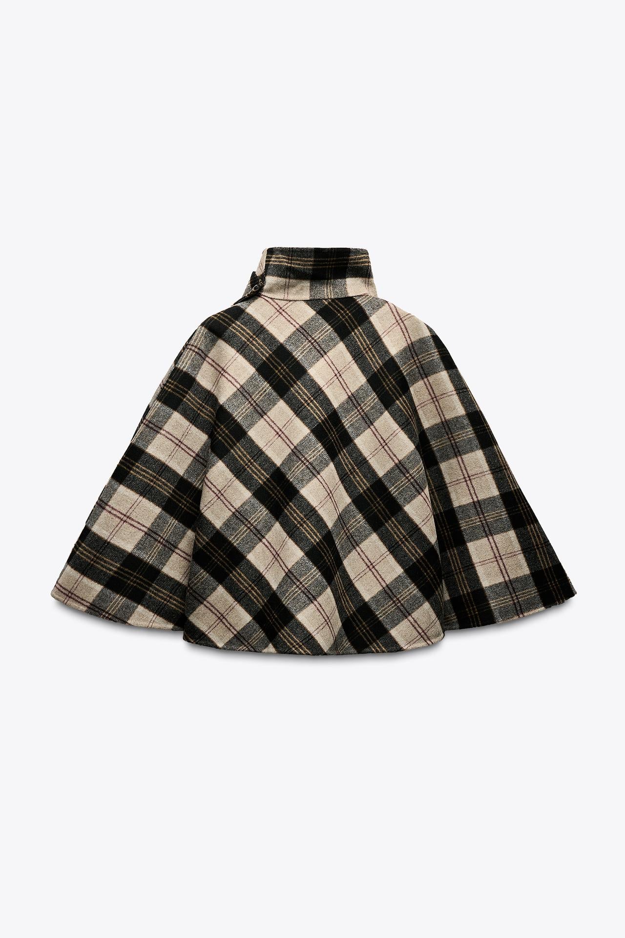 Manteau Cape à Carreaux Chic pour Superposition Élégante
