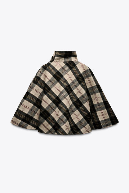 Manteau Cape à Carreaux Chic pour Superposition Élégante