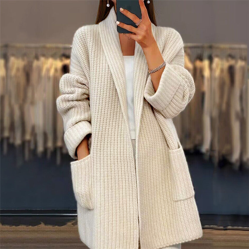 Cardigan Tricoté à Col Revers avec Poches Femmes