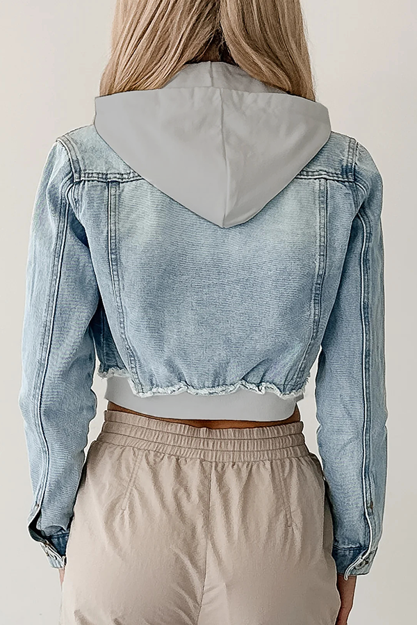 Veste à capuche décontractée en denim patchwork