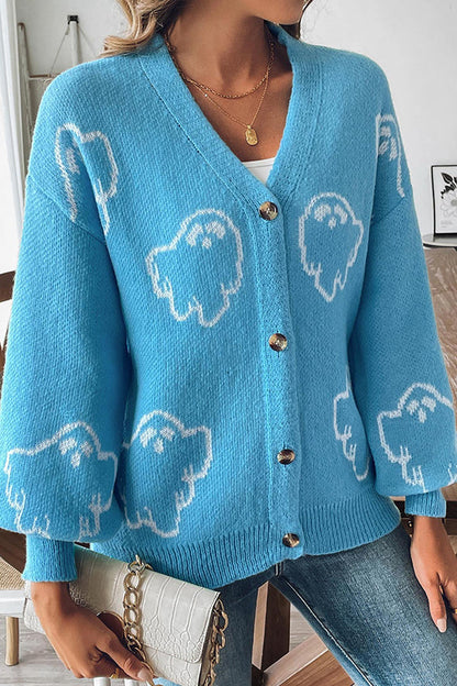 Cardigan boutonné en maille avec fantôme d'Halloween douillet