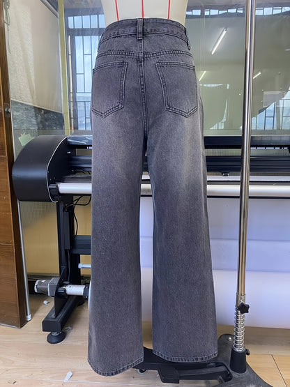 Jean en denim imprimé graphique taille haute à jambes larges