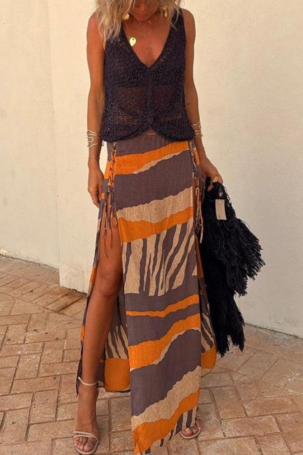 Débardeur bohème tricoté à col en V torsadé ajouré