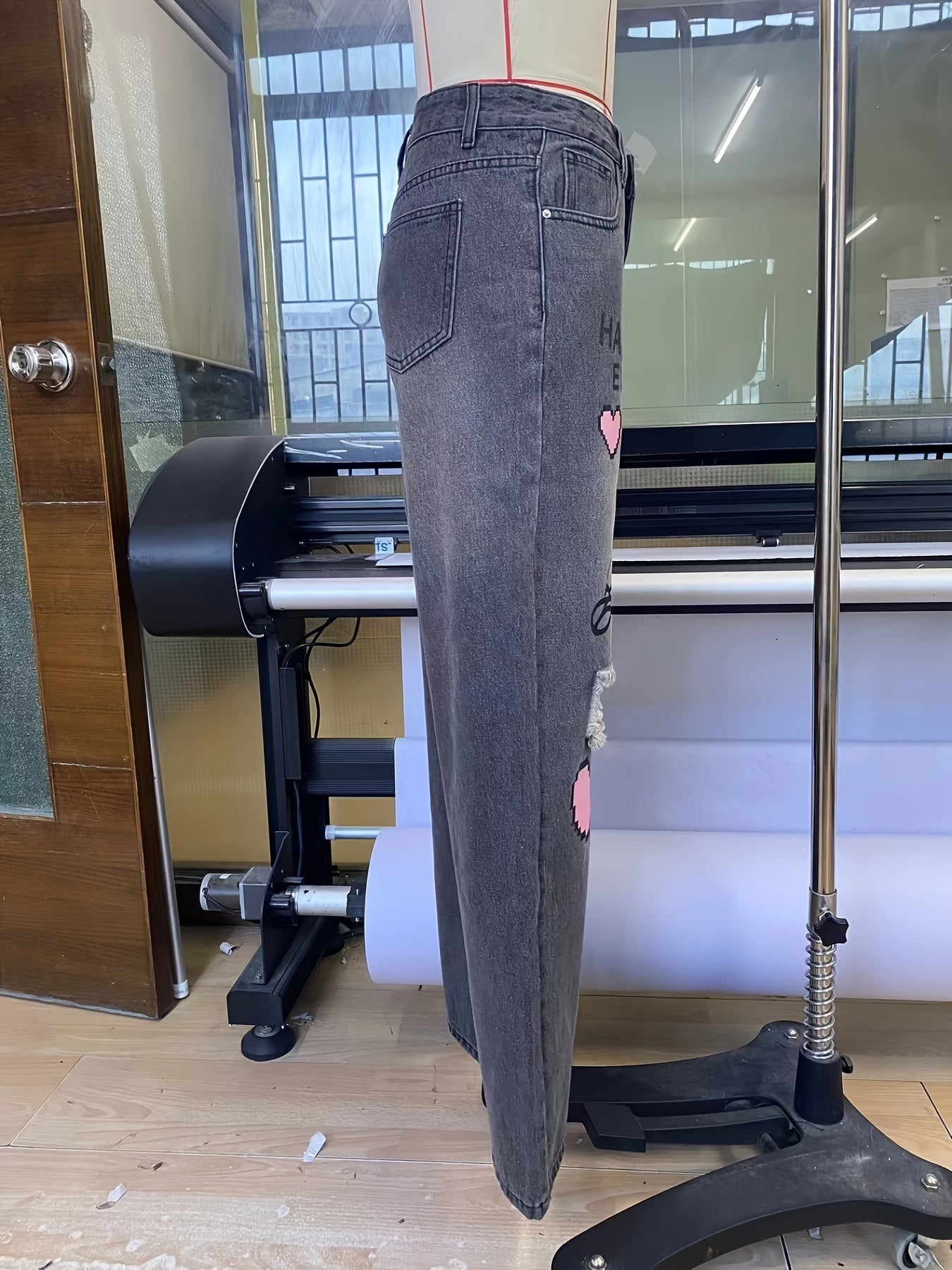 Jean en denim imprimé graphique taille haute à jambes larges