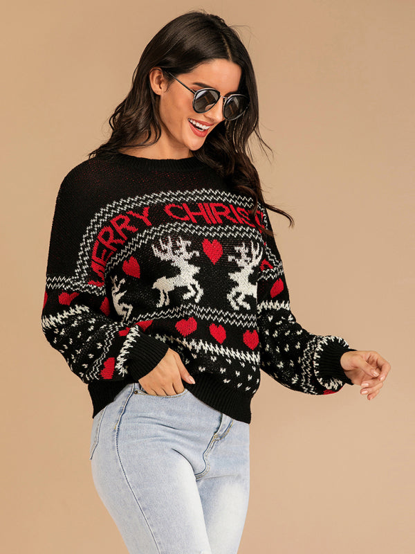 Pull de Noël en jacquard tricoté avec rennes