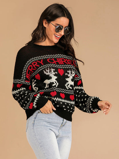 Pull de Noël en jacquard tricoté avec rennes