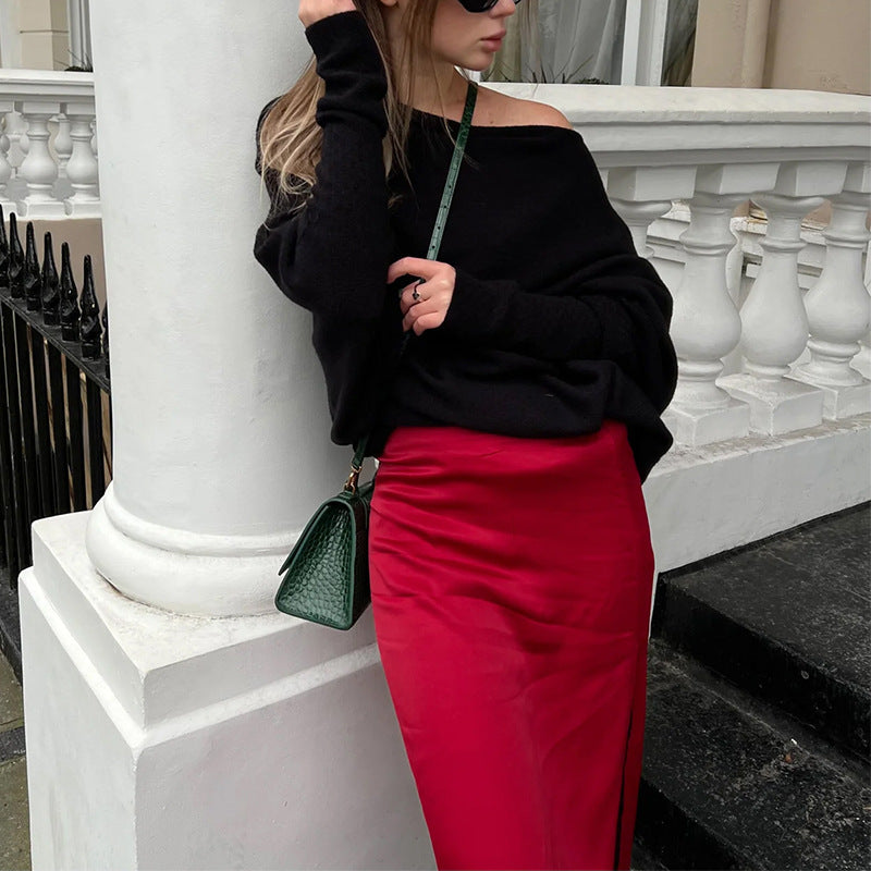 Pull en tricot surdimensionné et confortable à épaules dénudées