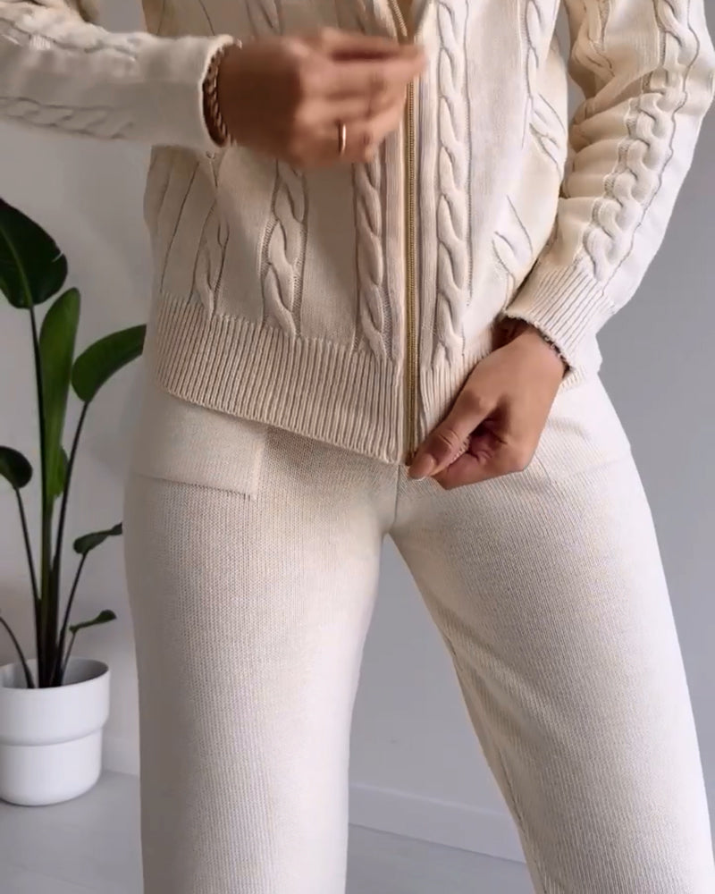 Ensemble gilet en jacquard torsadé décontracté