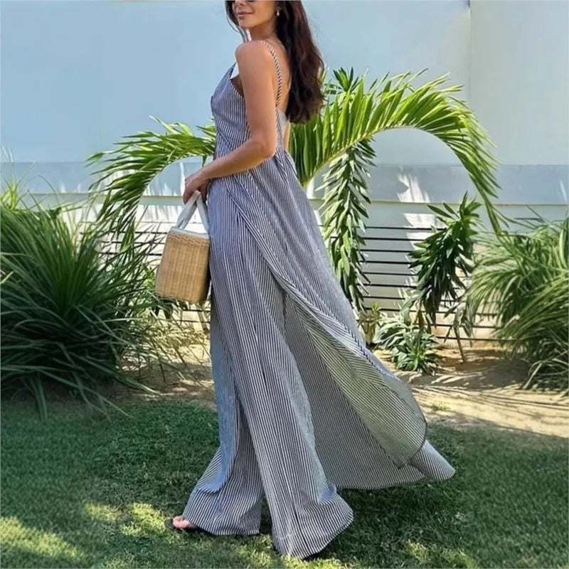 Ensemble top rayé sans manches avec pantalon ample décontracté