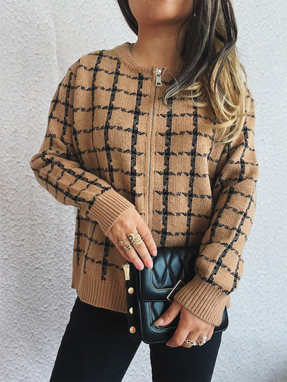 Cardigan à carreaux confortable avec poches pour un style quotidien