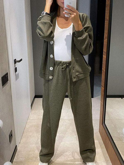 Ensemble décontracté confortable avec pull col V et pantalon