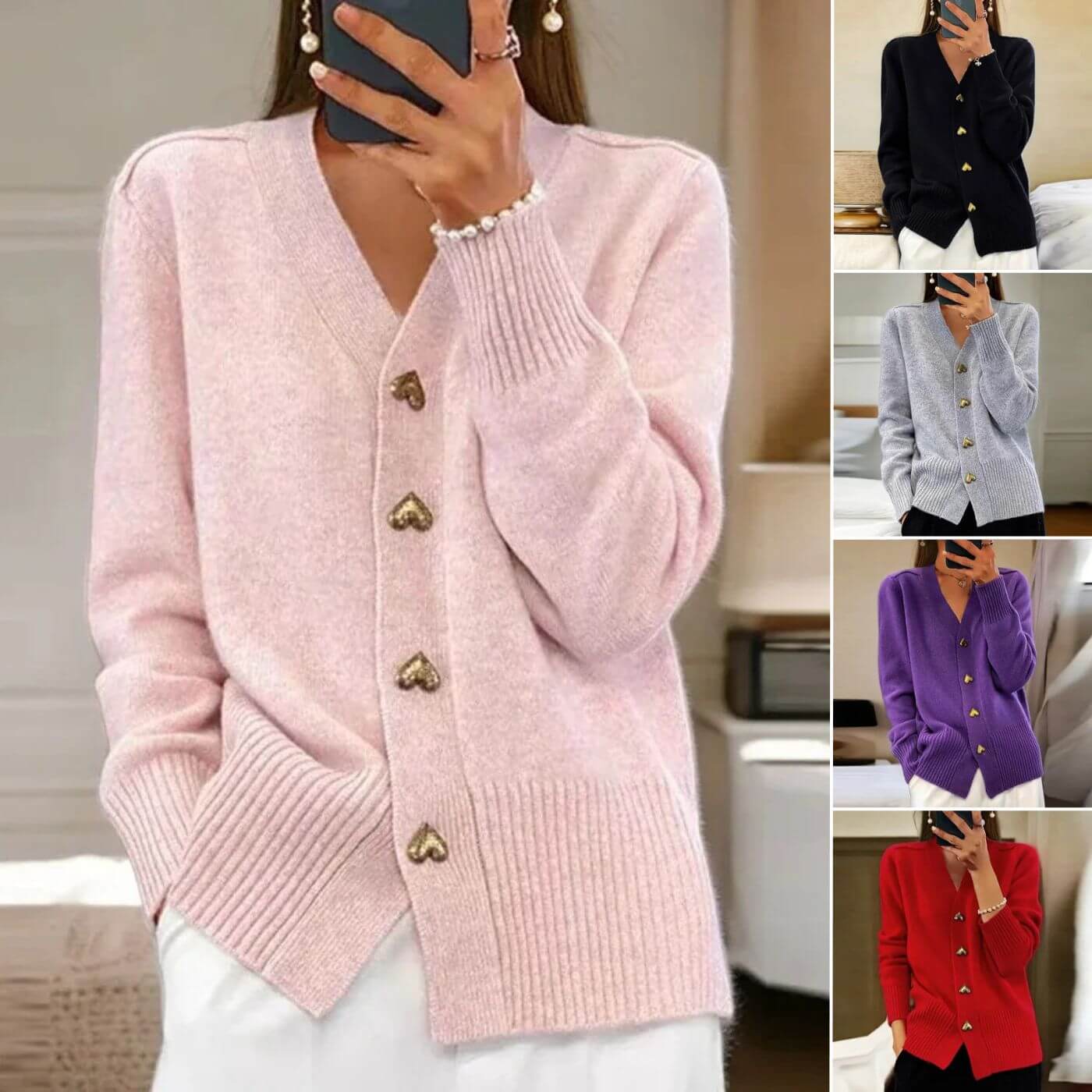 Veste en tricot chic avec boutons en forme de cœur