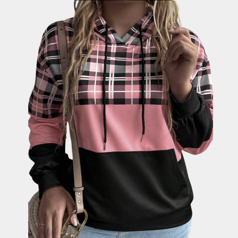 Sweat à Capuche Femme Motif Carreaux avec Poches