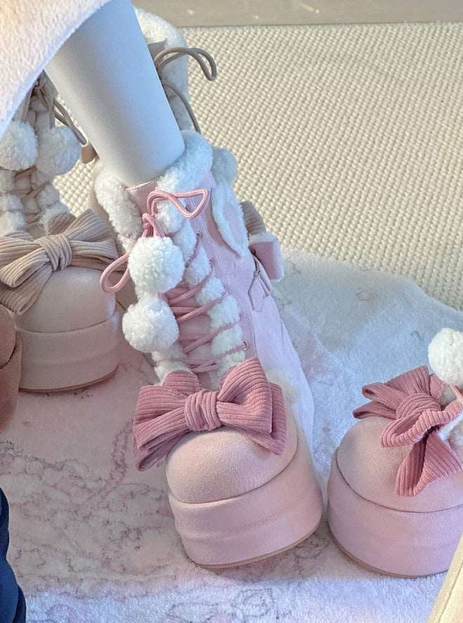 Bottes d'hiver confortables en rose et crème