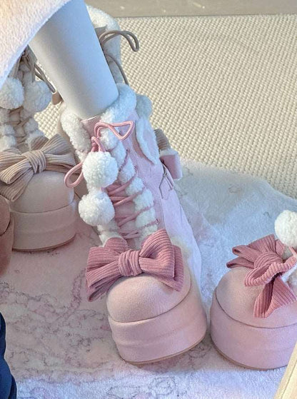 Bottes d'hiver confortables en rose et crème