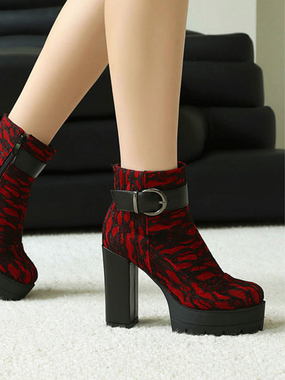 Bottes à plateforme en dentelle vintage avec talons épais