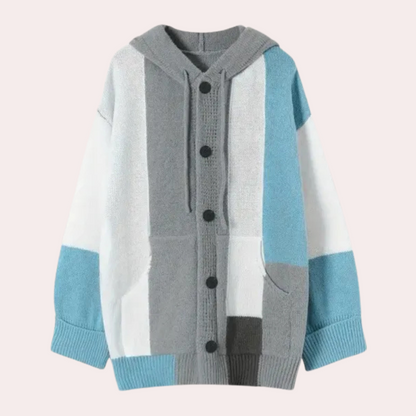 Cardigan Moderne Oversize Bicolore à Capuche pour Femme