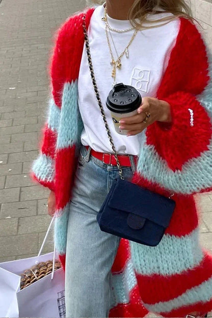 Cardigan en maille rayé oversize confortable