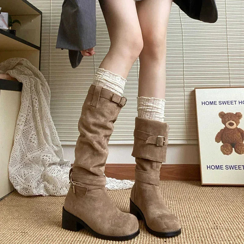 Bottes à plateforme Western en velours côtelé plié pour femmes