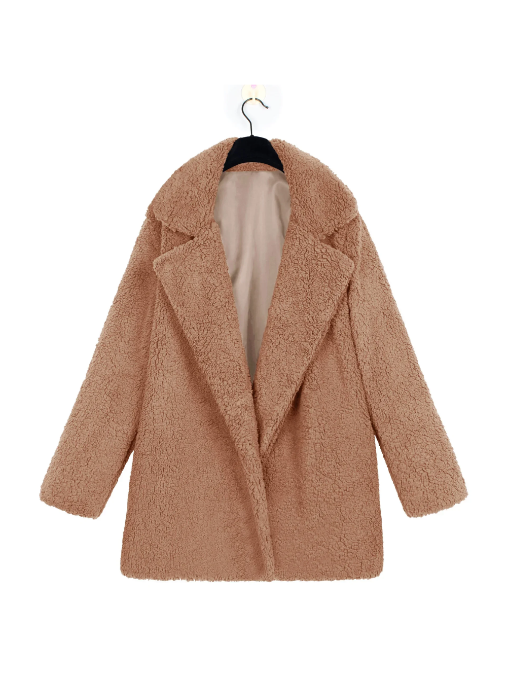 Manteau court en peluche teddy douillet avec col revers pour femme