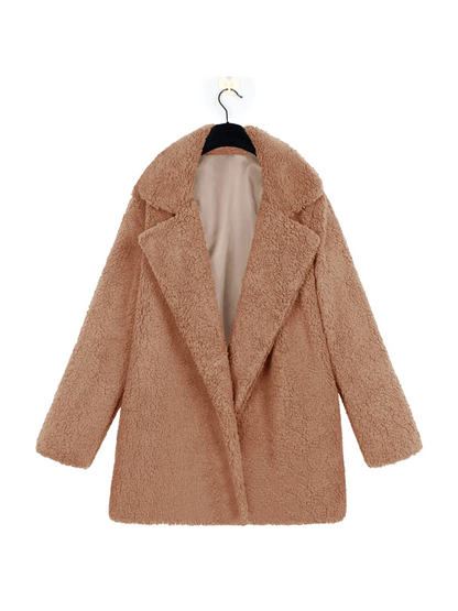 Manteau court en peluche teddy douillet avec col revers pour femme