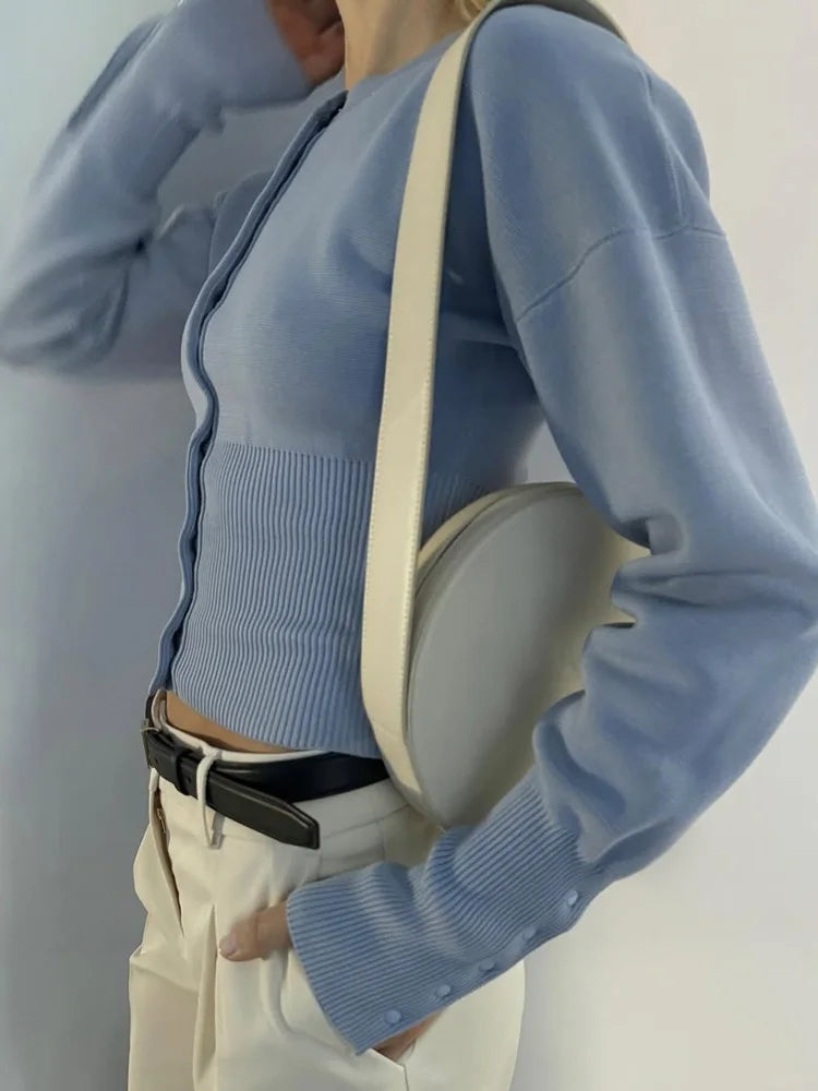 Cardigan ajusté en maille côtelée patchwork