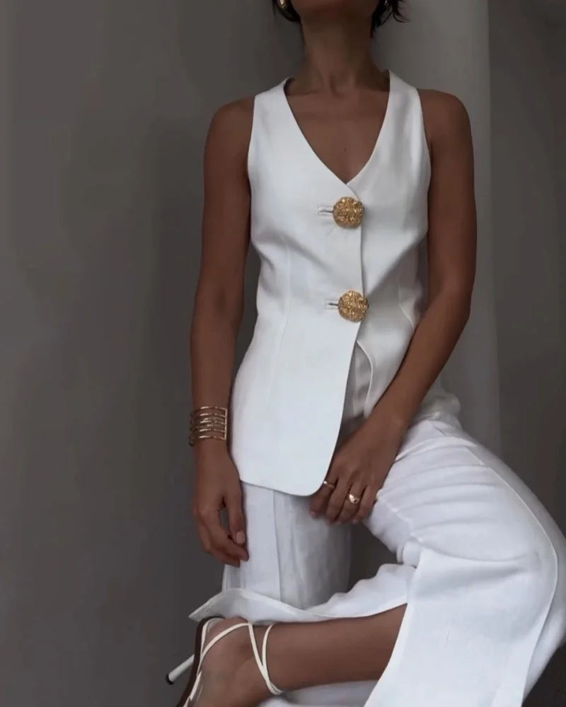 Ensemble Sophistiqué Gilet Et Pantalon Évasé Femme Pour Événements