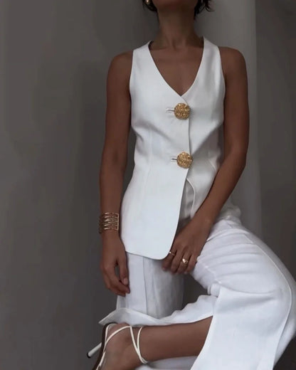 Ensemble Sophistiqué Gilet Et Pantalon Évasé Femme Pour Événements