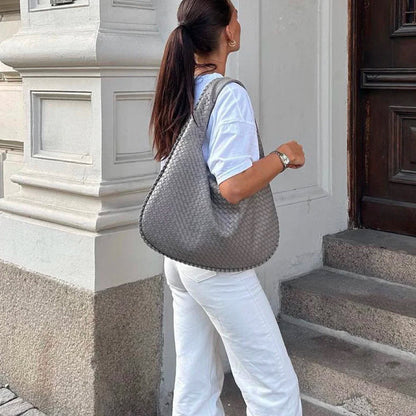 Grand sac à bandoulière en cuir tressé pour dames