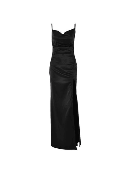 Robe Maxi en Satin avec Fente et Col Cowl Femmes