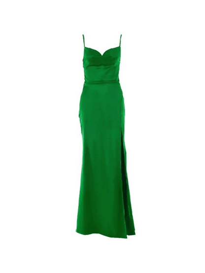 Robe Maxi en Satin avec Fente et Col Cowl Femmes