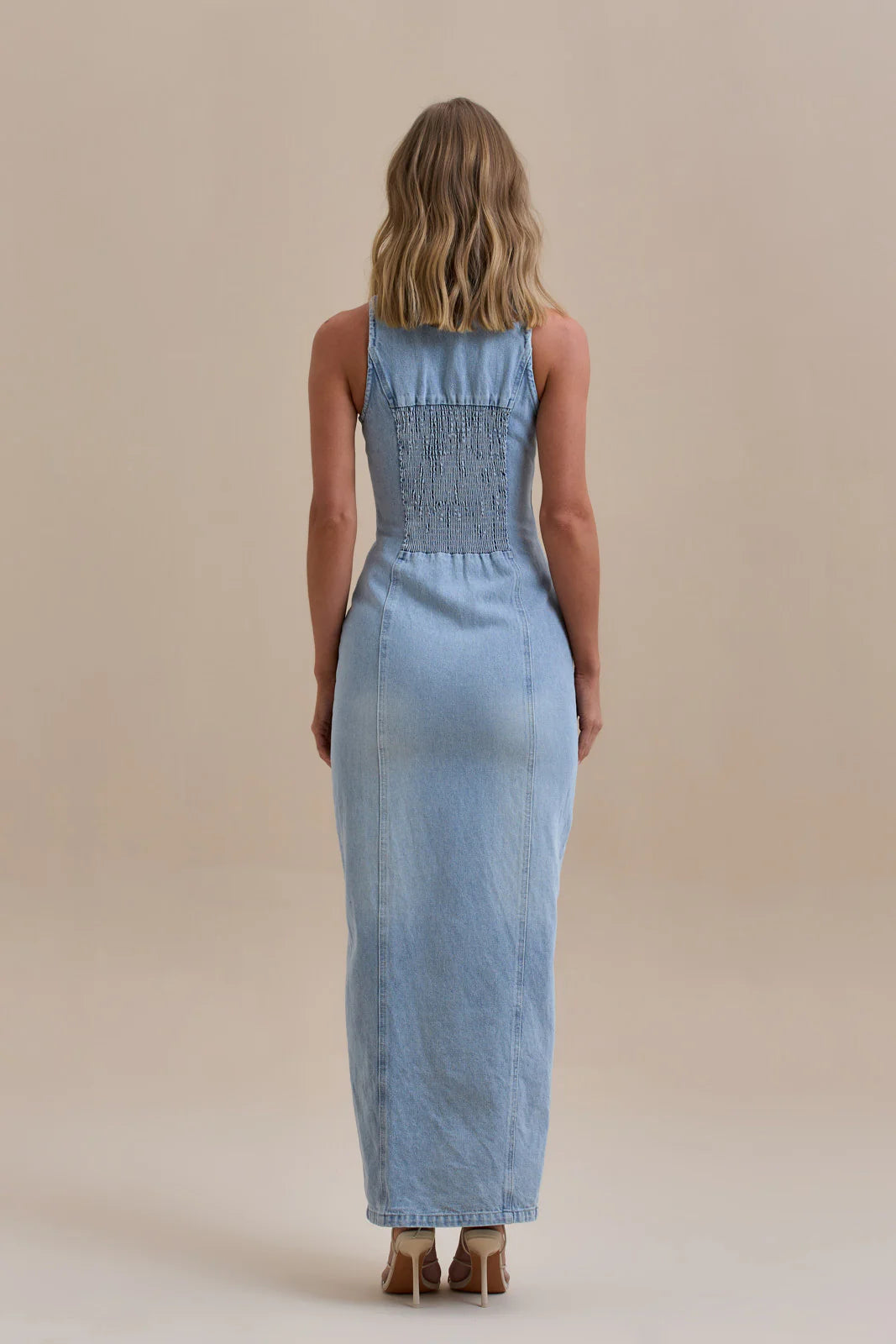 Robe longue en jean pour femme avec boutons sur le devant