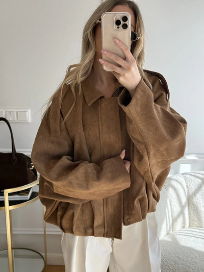 Blouson Aviateur en Daim pour Femme