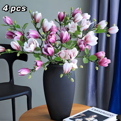 Élégant Ensemble de 4pcs Fleurs de Magnolia en Soie 68cm