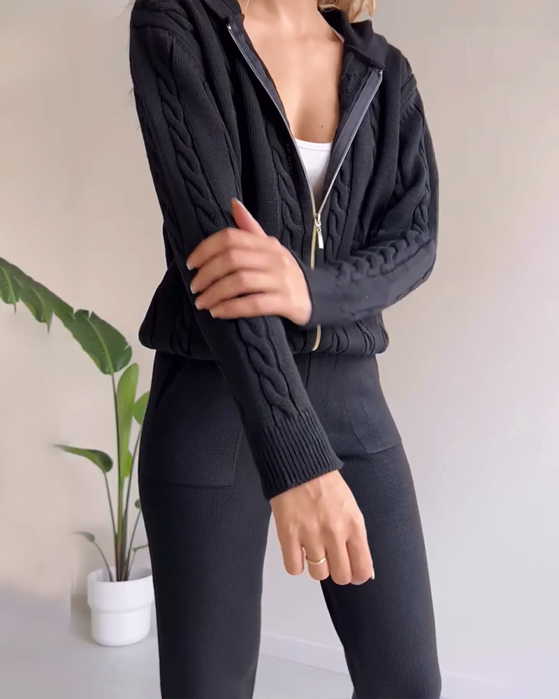 Ensemble gilet en jacquard torsadé décontracté