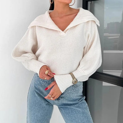 Pull en maille à manches lanterne confortables et col ouvert