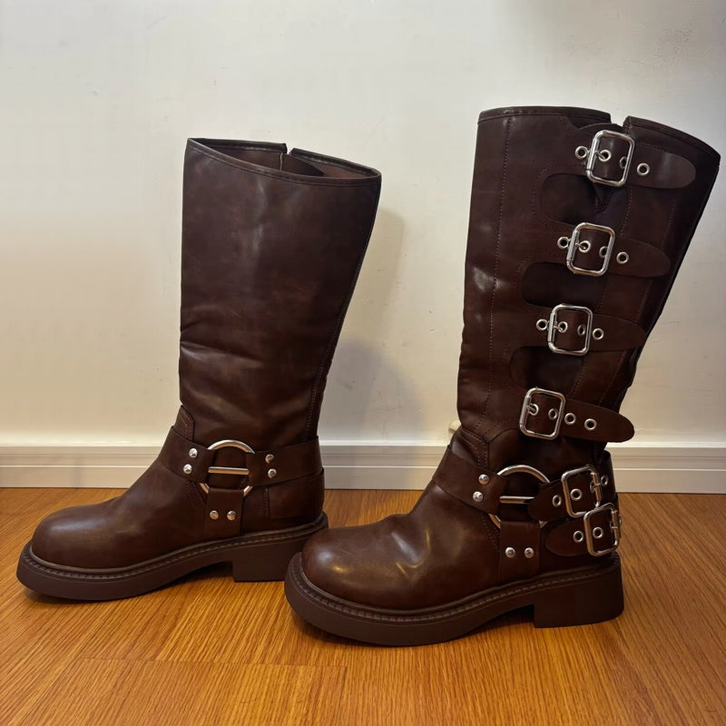 Bottes Punk Gothique Rock à Talon Bas Audacieux