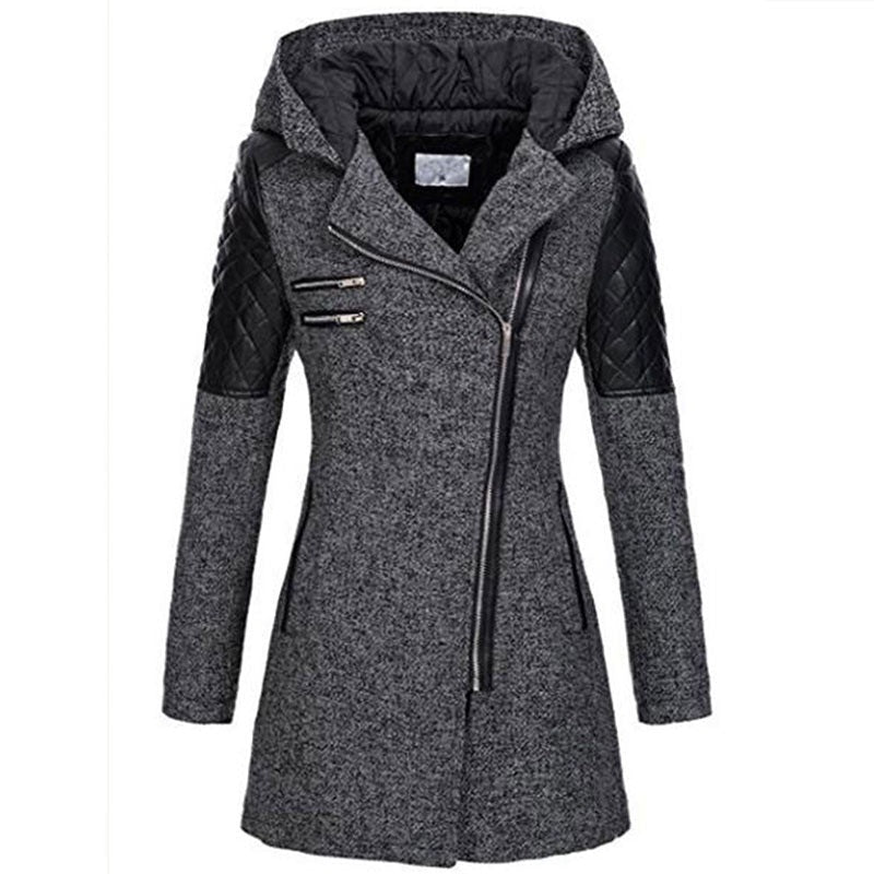 Manteau D'Hiver Matelassé en Laine avec Capuche pour Femme